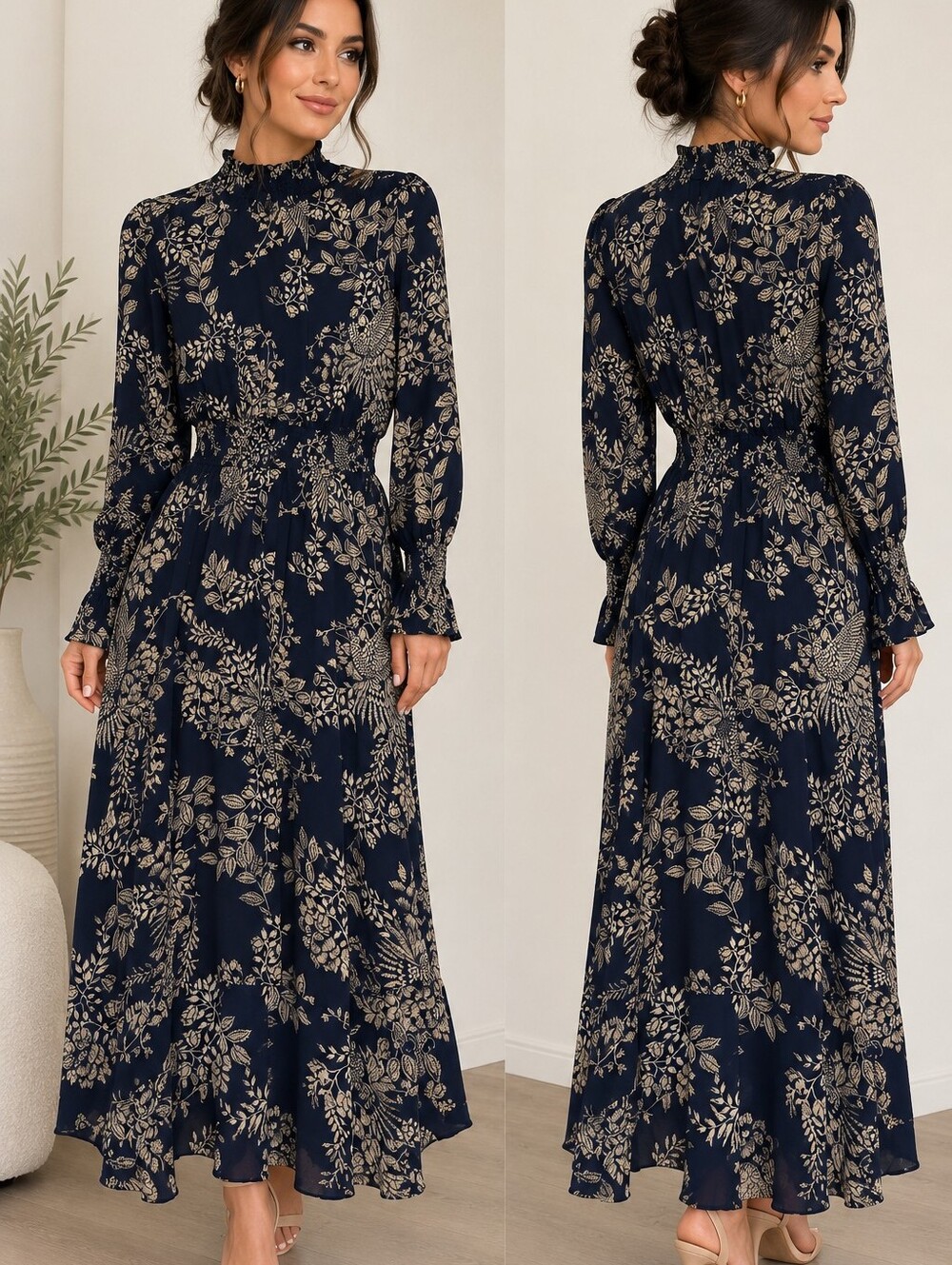 Nanette Lepore Navy and Cream Floral Maxi Dress